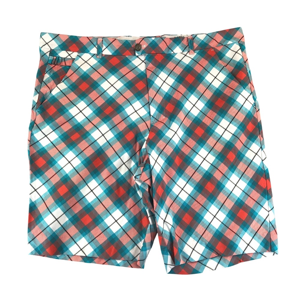 Royal & Awesome Plaid Golf Shorts Mens 42 Orange Blue Funky Loud Athletic